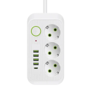 EU-forlængeradapter 2M kabel Multistikkontakt 3× AC + USB C + 4× USB A Hurtigopladning LED-indikatorlys Tænd/sluk-knap 2500W 7