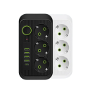 EU-forlængeradapter 2M kabel Multistikkontakt 3× AC + USB C + 4× USB A Hurtigopladning LED-indikatorlys Tænd/sluk-knap 2500W 2