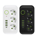 EU-forlængeradapter 2M kabel Multistikkontakt 3× AC + USB C + 4× USB A Hurtigopladning LED-indikatorlys Tænd/sluk-knap 2500W 5