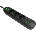 EU-forlængerkabel 2m 3AC 2500W med stikkontakt og 3× USB A 2.1A strømfilter 5V afbryder med indikatorlampe Kontorstrømstikadapter 4