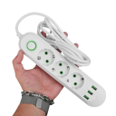 EU-forlængerkabel 2m 3AC 2500W med stikkontakt og 3× USB A 2.1A strømfilter 5V afbryder med indikatorlampe Kontorstrømstikadapter 6