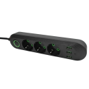 EU-forlængerkabel 2m 3AC 2500W med stikkontakt og 3× USB A 2.1A strømfilter 5V afbryder med indikatorlampe Kontorstrømstikadapter 8