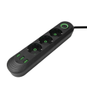 EU-forlængerkabel 2m 3AC 2500W med stikkontakt og 3× USB A 2.1A strømfilter 5V afbryder med indikatorlampe Kontorstrømstikadapter 9
