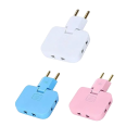 EU-stekkeradapter AC-stopcontact 180° draaibaar 2500W 110–250V 10A 2x USB 2.4A Reisadapter 3 ingangen 2-pins Europees stopcontact 2