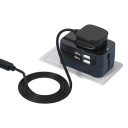 EU universel rejseadapter med EU-stik og -fatning, USB A-porte, AC-strømadapter med beskyttelse, sikkerhedsdæksel og lås 5