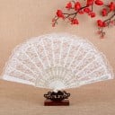 Evantai din dantelă Evantai spaniol pliabil Deschis 42,5 cm și înălțime 23 cm Plastic și dantelă Ornamentație aurie a nervurilor Pentru dans 3