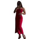 Evening Dress with Thin Straps Elegant Minimalist Dress with High Slit Lacing at the Back Fitted Cut 5