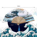 Éventail pliant japonais 21 cm Motif traditionnel de la mer Frange bleue Éventail en tissu et bambou Accessoire élégant Décoration murale 2