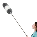 Extra dlouhá teleskopická prachovka 42–280 cm Šedý omyvatelný kartáč s ohebnou hlavou 40×16 cm Opakovaně použitelný čistič pro stropy a nábytek 6