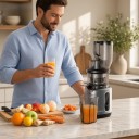 Extractor de sumo lento BioloMix 200 W com abertura de enchimento de 75 mm Extração a frio Com filtro para gelados Cinza Para fruta e vegetais 9