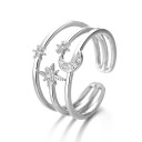 Ezüst női gyűrű 16,5 mm átmérőjű Állítható méret Vékony rétegelt gyűrű három vonallal Csillagok 3/5 mm és hold Elegáns ékszer 4