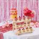 Fából készült ékszertartó 3 szinttel és 3 bemélyedéssel minden szinten, természetes fa asztali szervező fülbevalóknak, gyűrűknek és óráknak 5