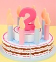 Fából készült kétszintes születésnapi torta 13 cm Gyerekeknek szánt szeletelő játék gyümölcsökkel, gyertyákkal, díszekkel és merőkanállal Konyhai 4