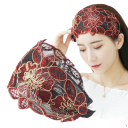 Faixa larga de renda com bordado floral Tamanho universal Faixa de cabelo feminina elegante Acessório de cabelo de moda festiva 2
