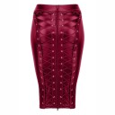 Falda de piel para mujer con cremallera y cordones 7