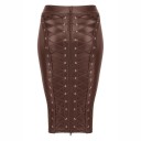Falda de piel para mujer con cremallera y cordones 6