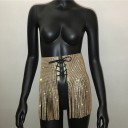 Falda decorativa brillante para mujer con flecos largos Cordón en la parte delantera Atado con cordón Uso sobre pantalones cortos o traje de baño 4