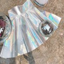 Falda holográfica para mujer con brillo arcoíris Corte acampanado con pliegues Superficie metálica brillante Poliéster, algodón y acrílico 3