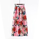Falda larga maxi para mujer con estampado Corte en A con pliegues Cintura ancha alta Bolsillos laterales Mezcla elástica de poliéster y elastano 25