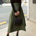 Falda larga para mujer con cintura alta y lazo en la parte posterior Corte en A con pliegues Verde oliva Algodón y spandex Para uso diario 4