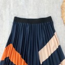 Falda larga plisada para mujer con rayas diagonales contrastantes Corte en A y amplia cintura elástica Falda de algodón cómoda 5