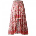 Falda maxi asimétrica para mujer con estampado floral Más corta en el frente y más larga en la parte posterior Cintura fruncida elástica 1