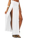 Falda maxi para mujer con dos altos slit en la parte delantera Cintura ancha y suave Corte fluido de poliéster ligero Falda larga 2