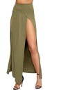 Falda maxi para mujer con dos altos slit en la parte delantera Cintura ancha y suave Corte fluido de poliéster ligero Falda larga 1