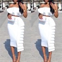Falda midi ajustada para mujer con volantes en capas Cintura alta Dobladillo asimétrico Abertura en la parte delantera Cierre en la parte 4
