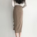 Falda midi para mujer con nudo en la cintura Cintura alta y ancha con nudo Corte ajustado Dobladillo asimétrico en la parte delantera 3