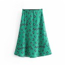 Falda midi verde para mujer con estampado floral Tejido de satén brillante Corte fluido y acampanado Seda artificial con nylon y spandex 1
