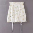 Falda mini de chiffon para mujer con cintura alta Blanca con pequeño estampado floral Fruncido con cordones ajustables Chiffon y poliéster 2