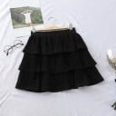 Falda mini de dama de tres capas con volantes plisados Cintura elástica Corte amplio de poliéster y algodón Falda para camiseta y blusa 2