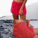 Falda mini de punto para mujer Diseño de calado con motivos circulares Corte acampanado ampliado Cordón para atar en la cintura Mezcla 12
