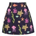 Falda mini para mujer con estampado integral Corte acampanado Cierre con cremallera Algodón con spandex Motivos coloridos de frutas y del mundo 10