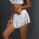 Falda mini para mujer con flecos largos Cintura de ganchillo con atado lateral Poliéster Falda ligera de verano sobre trajes de baño Talla 2