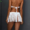 Falda mini para mujer con flecos largos Cintura de ganchillo con atado lateral Poliéster Falda ligera de verano sobre trajes de baño Talla 4