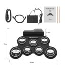 Fällbar silikon USB elektronisk trumset bärbar rullande träningsuppsättning med pedaler, trumstockar och strömkabel 43x28x2.7 cm 2
