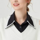 Falsk krave til kvinder sort med hvid kant Aftagelig bomuldskrave Dekorativ krave til sweaterblusekjole Elegant tilbehør 2