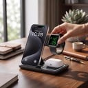 Faltbare drahtlose 3-in-1-Ladestation für iPhone, Apple Watch und AirPods, 30 W Schnellladung mit Nachtlicht und Kühllüfter 4