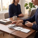 Faltbare magnetische drahtlose 3-in-1-Ladegerät mit 1 m USB-C-Kabel für iPhone, Apple Watch und AirPods 15 W Weiß Reise-Ladestation 4