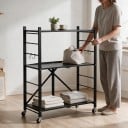 Faltbares Metallregal 3 Regale 33 x 72 x 91 cm Drehbare Räder mit Bremse Kohlenstoffstahl Q235A Schwarz Für die Garage und die Küche 6