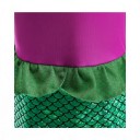 Fantasia de Sereia para Meninas Vestido Longo com Cauda de Peixe Corpete com Lantejoulas Mangas de Renda Poliéster e Algodão Roxo e Verde 4