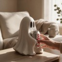Fantasma decorativo da tavolo Portabicchieri e bevande 20,4 x 16,5 x 18 cm Bianco con occhi neri Decorazione di Halloween per la casa e l'ufficio 6