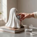 Fantasma decorativo de mesa Suporte para lata e bebida 20,4 x 16,5 x 18 cm Branco com olhos pretos Decoração de Halloween para casa e escritório 2