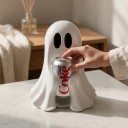 Fantasma decorativo de mesa Suporte para lata e bebida 20,4 x 16,5 x 18 cm Branco com olhos pretos Decoração de Halloween para casa e escritório 3
