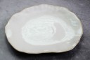 Farfurie ceramică asimetrică cu margine ondulată Contur lucios deschis și bordură maronie Veselă pentru servire și masă modernă 6