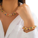 Färgglad set halsband 40+7 cm armband 16+5 cm Bohémiska smycken av zinklegering Klassiska damaccessoarer festpresent 2