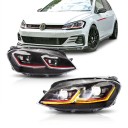 Fari LED con indicatori sequenziali e proiettori, PC/ABS, neri con striscia rossa per Volkswagen Golf VII 2012–2017 con alogeni 3