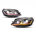 Faros LED con intermitentes secuenciales y proyectores, PC/ABS, negros con franja roja para Volkswagen Golf VII 2012–2017 con halógenos 1
